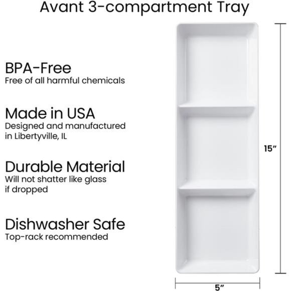 Acrylic Avant White Plastic Divided Serving Trays (Set of 4) 15” x 5” | Narrow - Picture 4 of 7